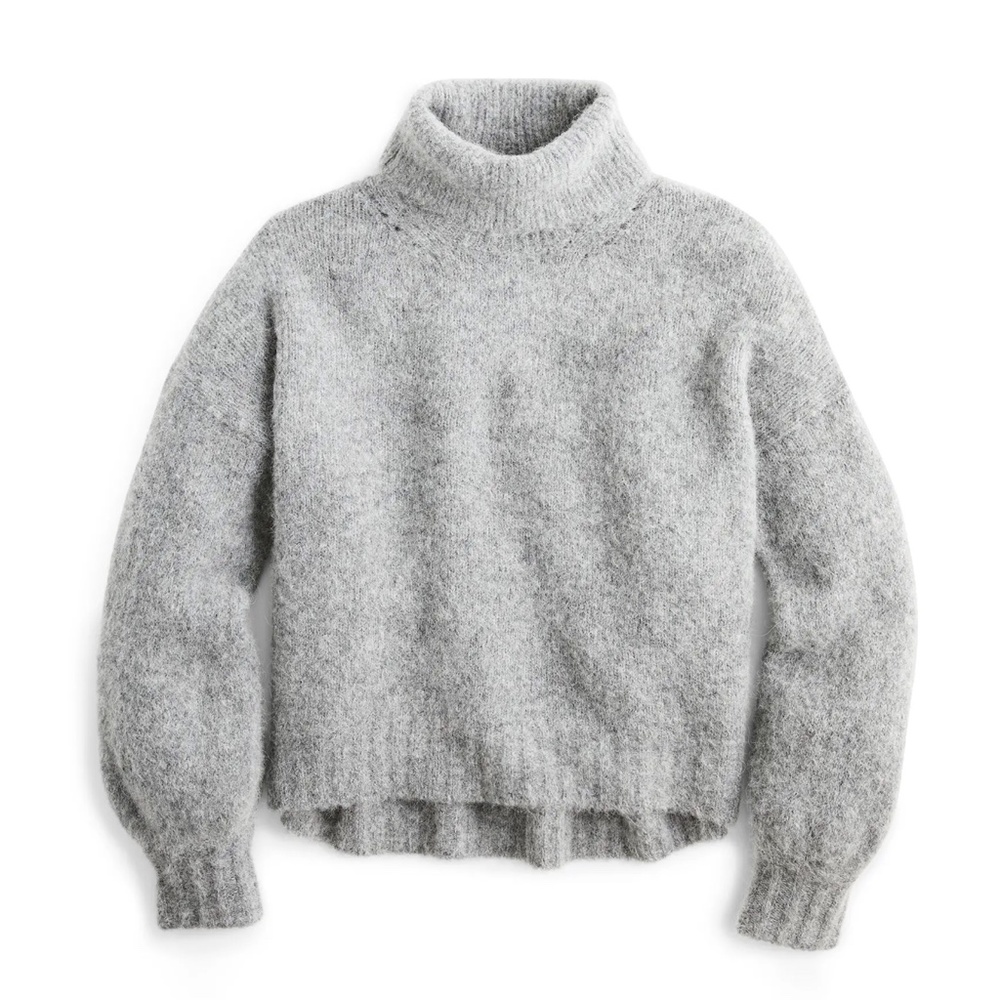 ✨NWT✨ J.CREW Alpaca Wool Balloon Sleeve Fuzzy Turtleneck Sweater Gray Sz Small